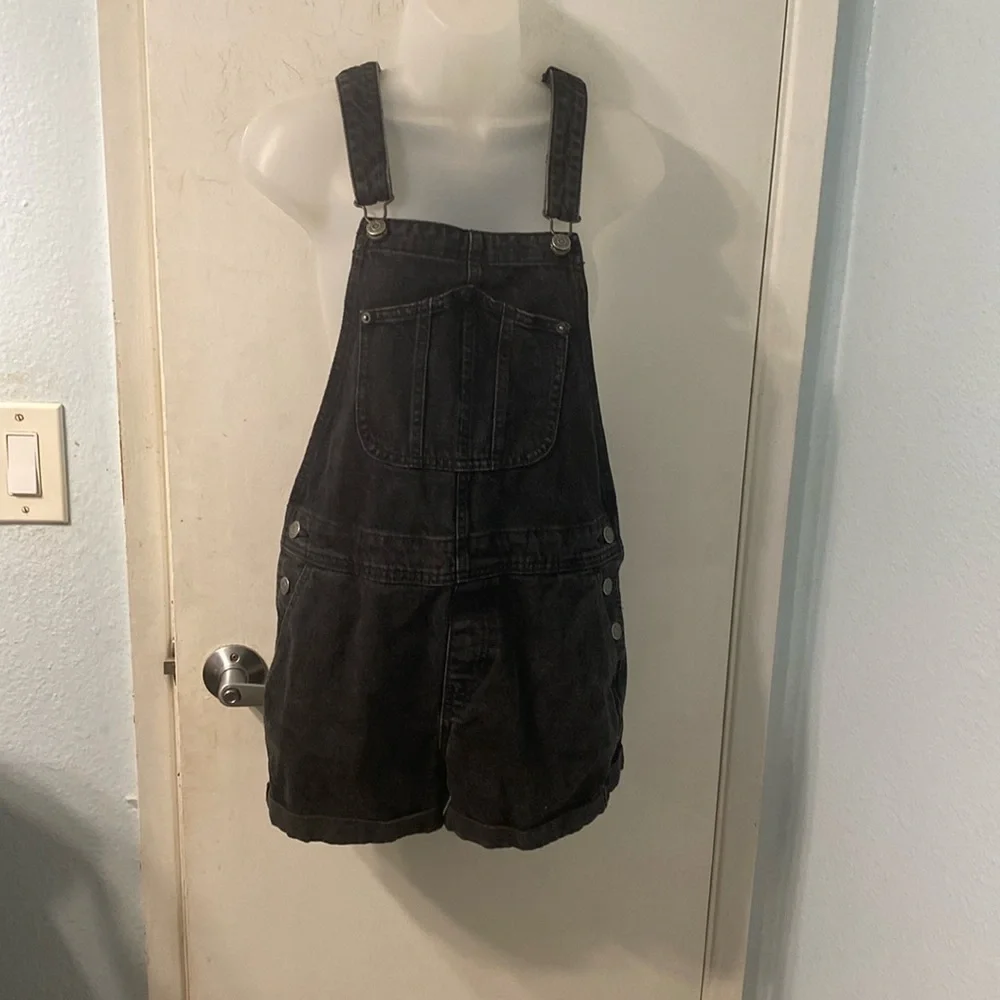 Old Navy Black Slouchy Non Stretch Denim Overalls Size S - Picture 2 of 11